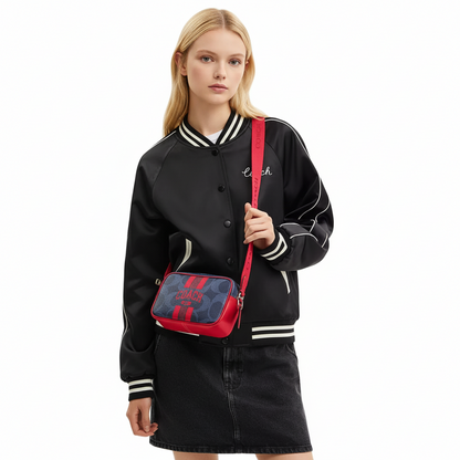 NWT Coach Mini Jamie Camera Crossbody Bag In Signature Canvas With Varsity Stripe
