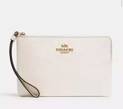 Coach Large Corner zip Wristlet Wallet In Gold/Chalk