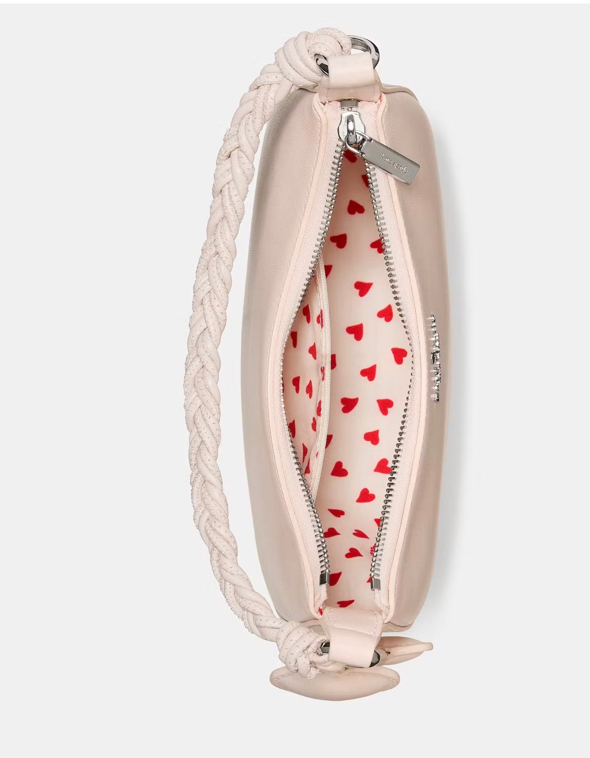 NWT Kate Spade Nova Braided Crescent Leather Shoulder Bag With Heart Charms