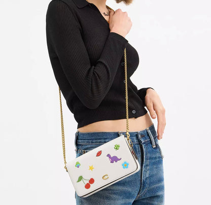 NWT Coach Mila Leather Crossbody With Sticker Print with Dust Bag