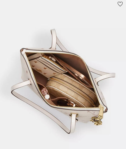 NWT Coach Fiona Zip Tote Bag with Star Print In Gold Chalk Multi