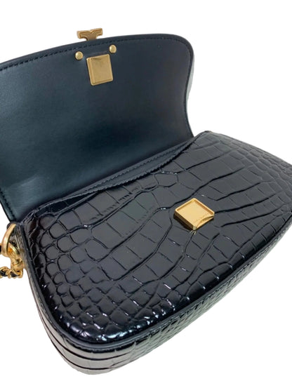 NWT Tory Burch Britten Embossed Convertible Crossbody Leather Handbag In Black