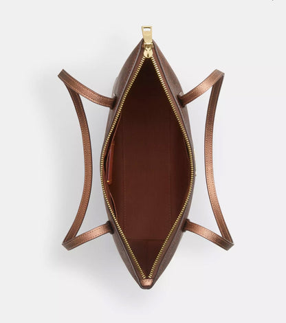 NWT Coach Fiona Zip Tote In Pearlized Signature Canvas & Metallic Smooth Leather