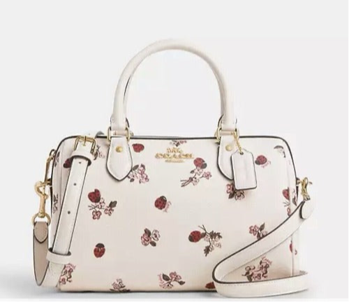 Coach Rowan Satchel Crossbody Leather Bag With Ladybug Floral Print