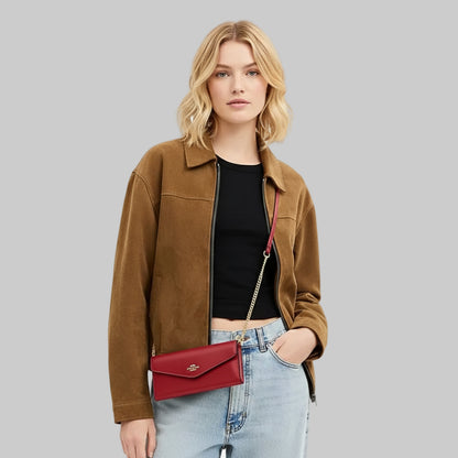 NWT Coach Leather Klare Wallet With Chain In Red