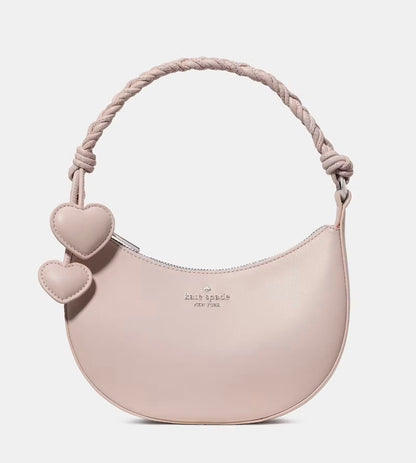 NWT Kate Spade Nova Braided Crescent Leather Shoulder Bag With Heart Charms