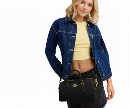 NWT Coach Rowan LONG Satchel Leather Bag In Gold/Black