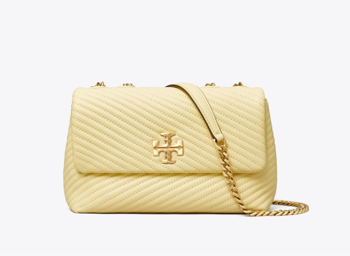 Tory Burch Kira Moto Quilt Small Convertible Shoulder Bag/ Lemon Swirl