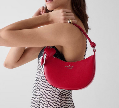 NWT Kate Spade Nova Braided Crescent Leather Shoulder Bag With Heart Charms