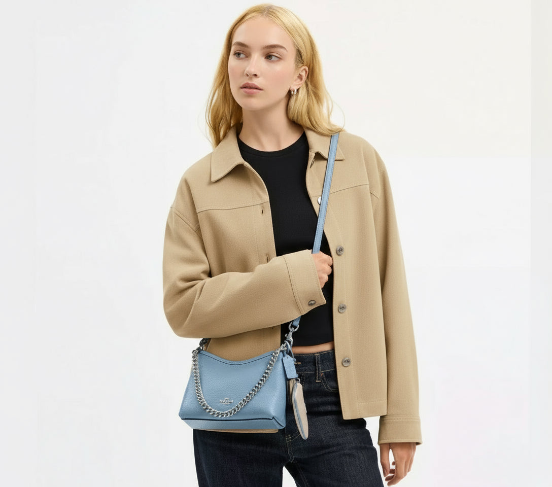 NWT Coach Leather Laurel Small Shoulder Bag With Mirror Charm And Pouch