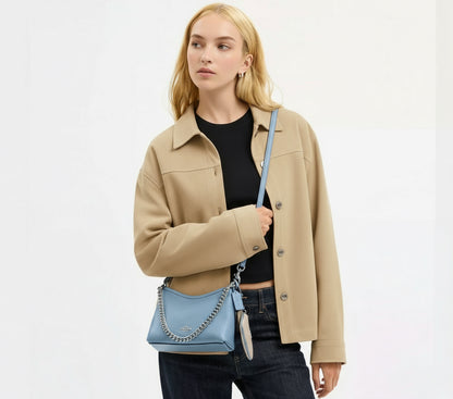 NWT Coach Leather Laurel Small Shoulder Bag With Mirror Charm And Pouch