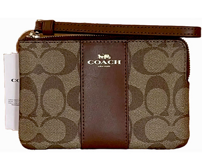 Coach Signature Canvas Leather Corner Zip Wristlet Wallet Ourbello