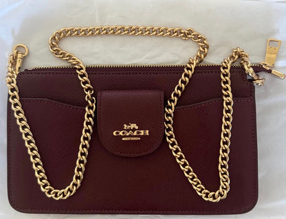 NWT Coach Poppy Crossbody Leather Bag In Dark Wine