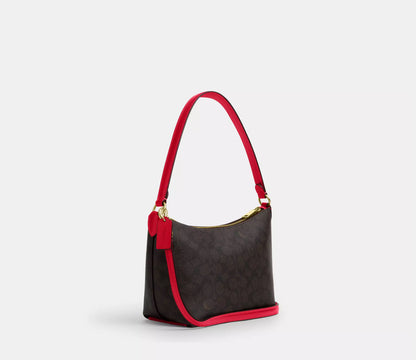 Coach Zip Top Shoulder Bag In Signature Canvas & Leather