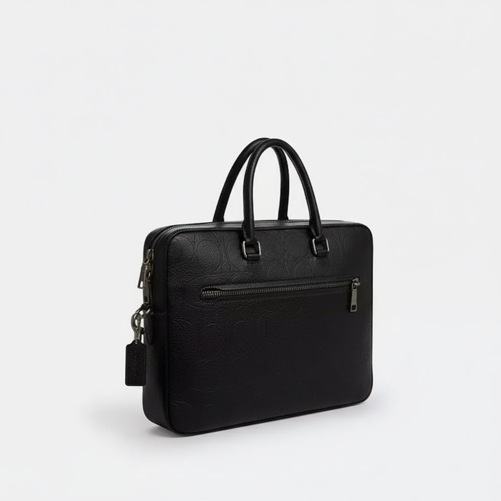 NWT Coach Ethan Slim Brief Laptop Bag In Signature Leather In Black