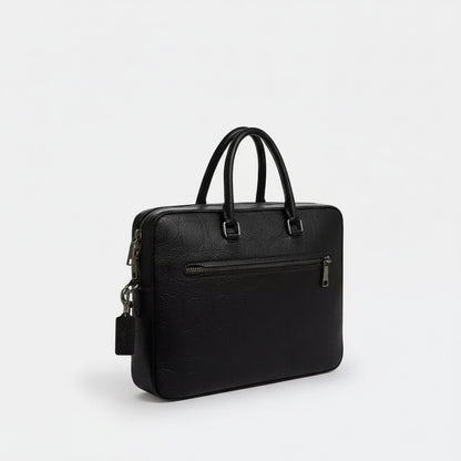 NWT Coach Ethan Slim Brief Laptop Bag In Signature Leather In Black