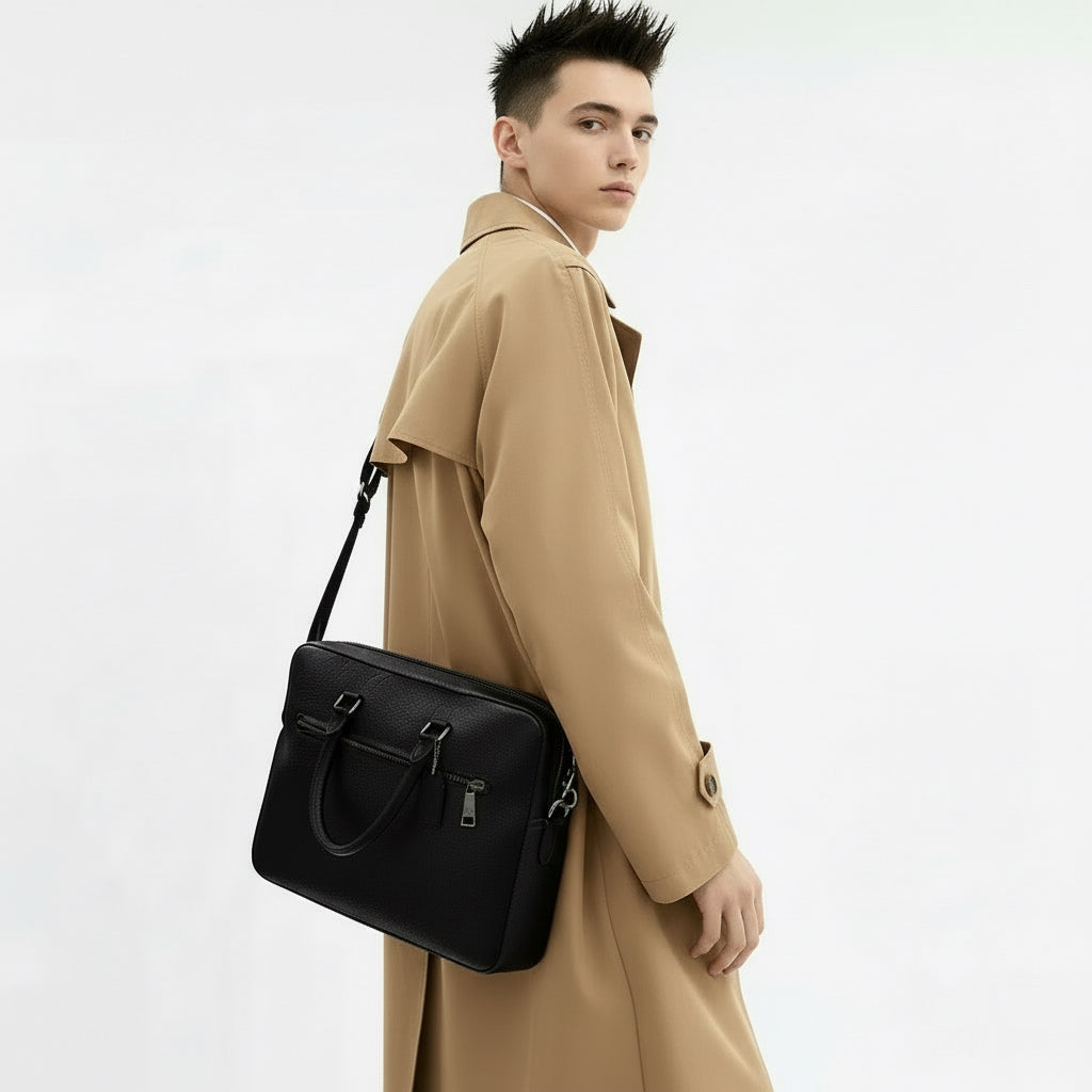 NWT Coach Ethan Slim Brief Laptop Bag In Signature Leather In Black