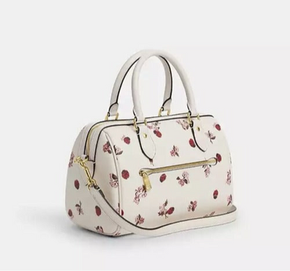 Coach Rowan Satchel Crossbody Leather Bag With Ladybug Floral Print