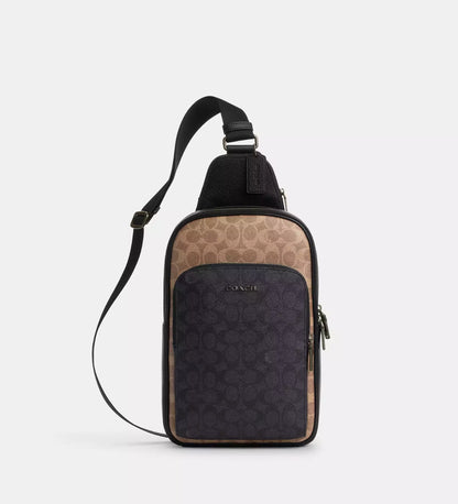 NWT Coach Ethan Pack Sling Bag In Blocked Signature Canvas & Leather