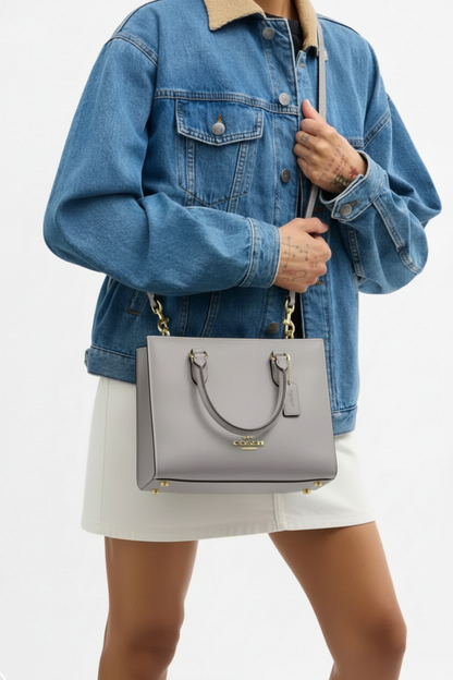 NWT Coach Maggie Small Tote Convertible Leather Bag In Dove Grey
