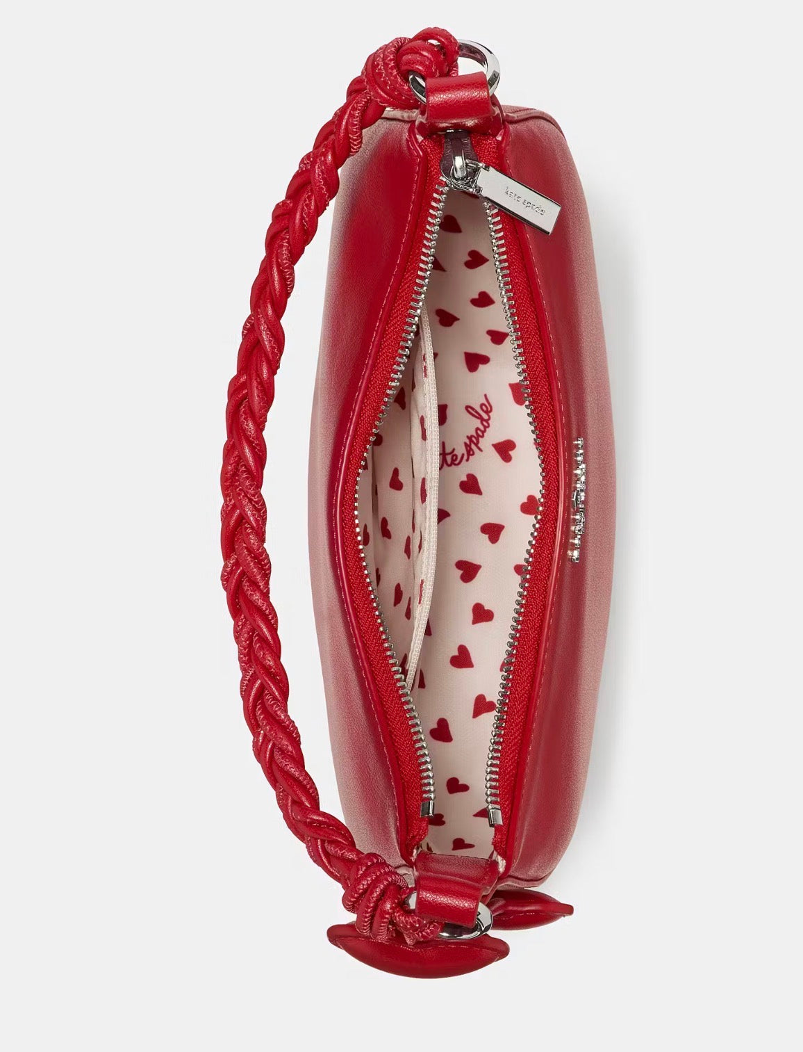 NWT Kate Spade Nova Braided Crescent Leather Shoulder Bag With Heart Charms