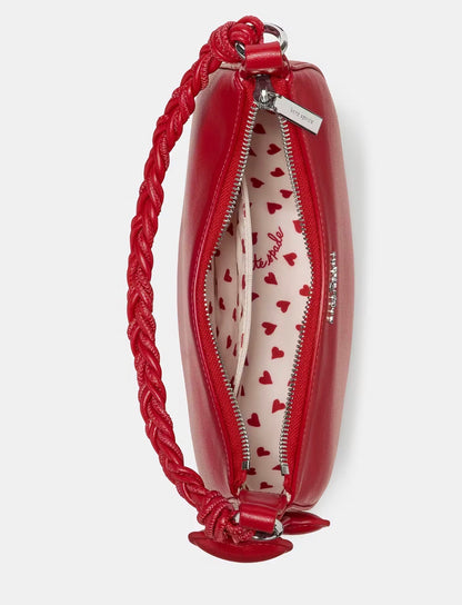 NWT Kate Spade Nova Braided Crescent Leather Shoulder Bag With Heart Charms