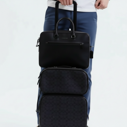 NWT Coach Ethan Slim Brief Laptop Bag In Signature Leather In Black