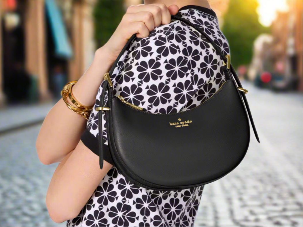 NWT Kate Spade Leather Madison Crescent Shoulder Bag In Black