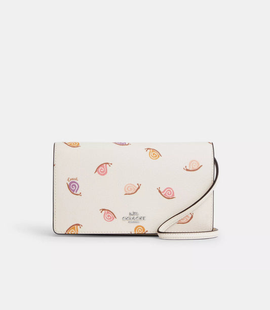 Coach Anna Foldover Clutch Crossbody Bag with Snail Print