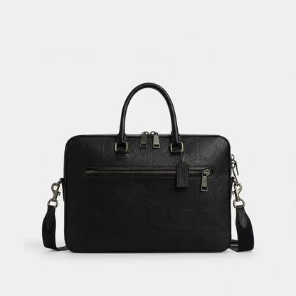 NWT Coach Ethan Slim Brief Laptop Bag In Signature Leather In Black