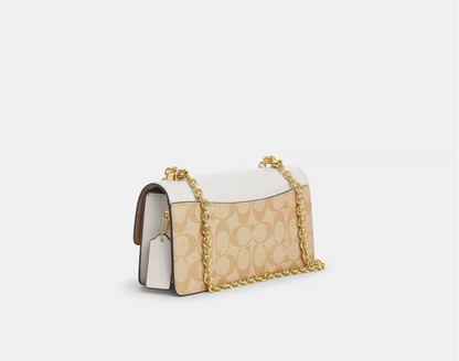 Coach Eliza Flap Crossbody Bag In Signature Canvas & Leather In Gold/Chalk/Khaki