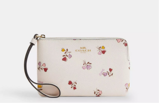 Coach Corner Zip Wristlet With Heart Print