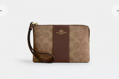 NWT Coach Signature Canvas & Leather Corner Zip Wristlet Wallet