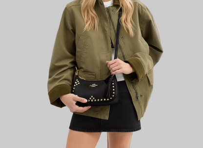 NWT Coach Leather Teri Shoulder Bag With Rivets In Black