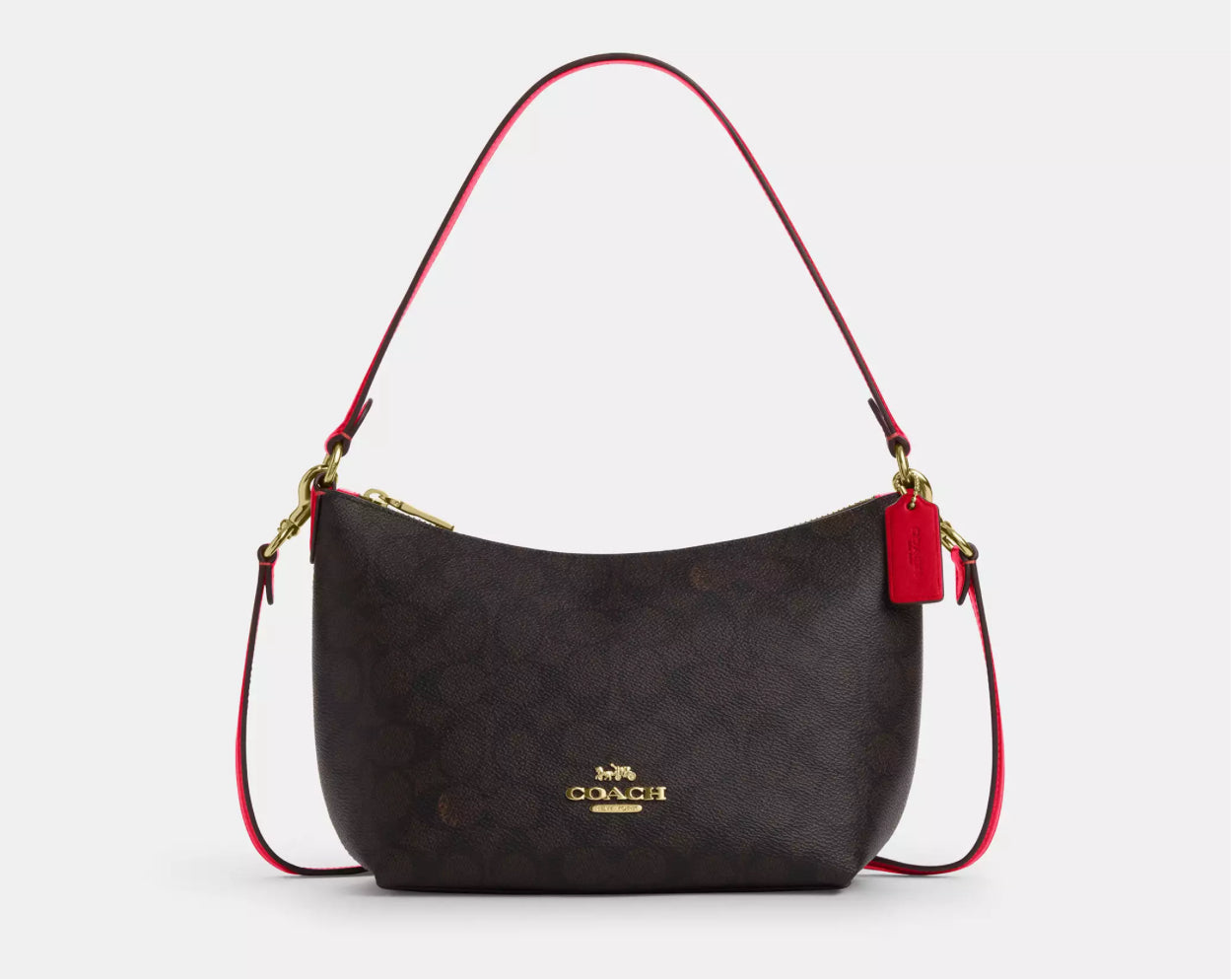 NWT Coach Zip Top Shoulder Bag In Signature Canvas & Leather