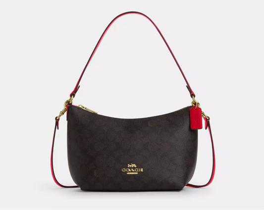 NWT Coach Zip Top Shoulder Bag In Signature Canvas & Leather