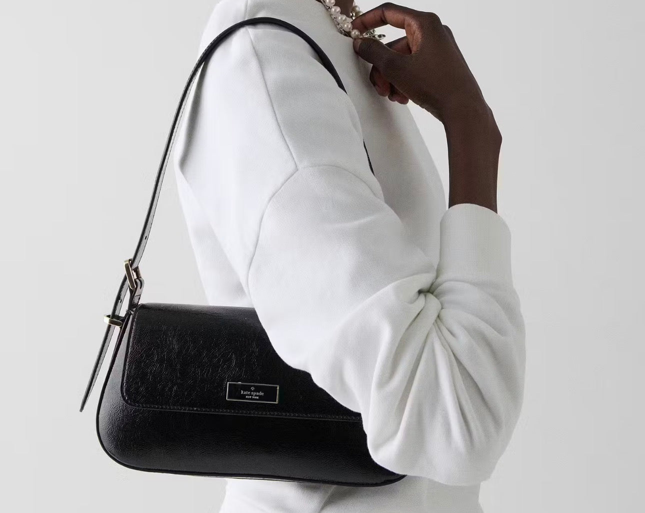 NWT Kate Spade Bridget Crinkle Patent Small Flap Shoulder Bag Black