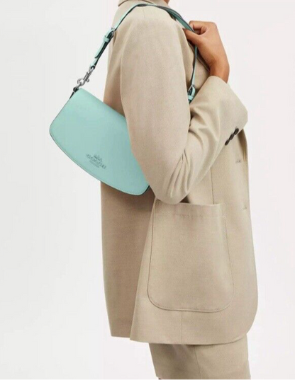 NWT Coach Leather Medium Andrea Shoulder Bag In Faded Blue