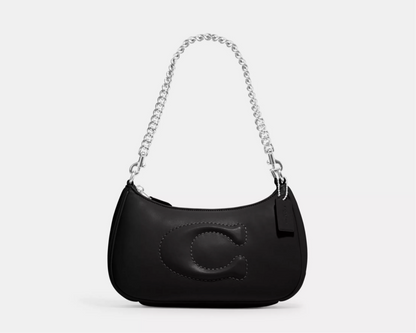 NWT Coach Black Teri Shoulder Bag With Signature Quilting In Smooth Leather