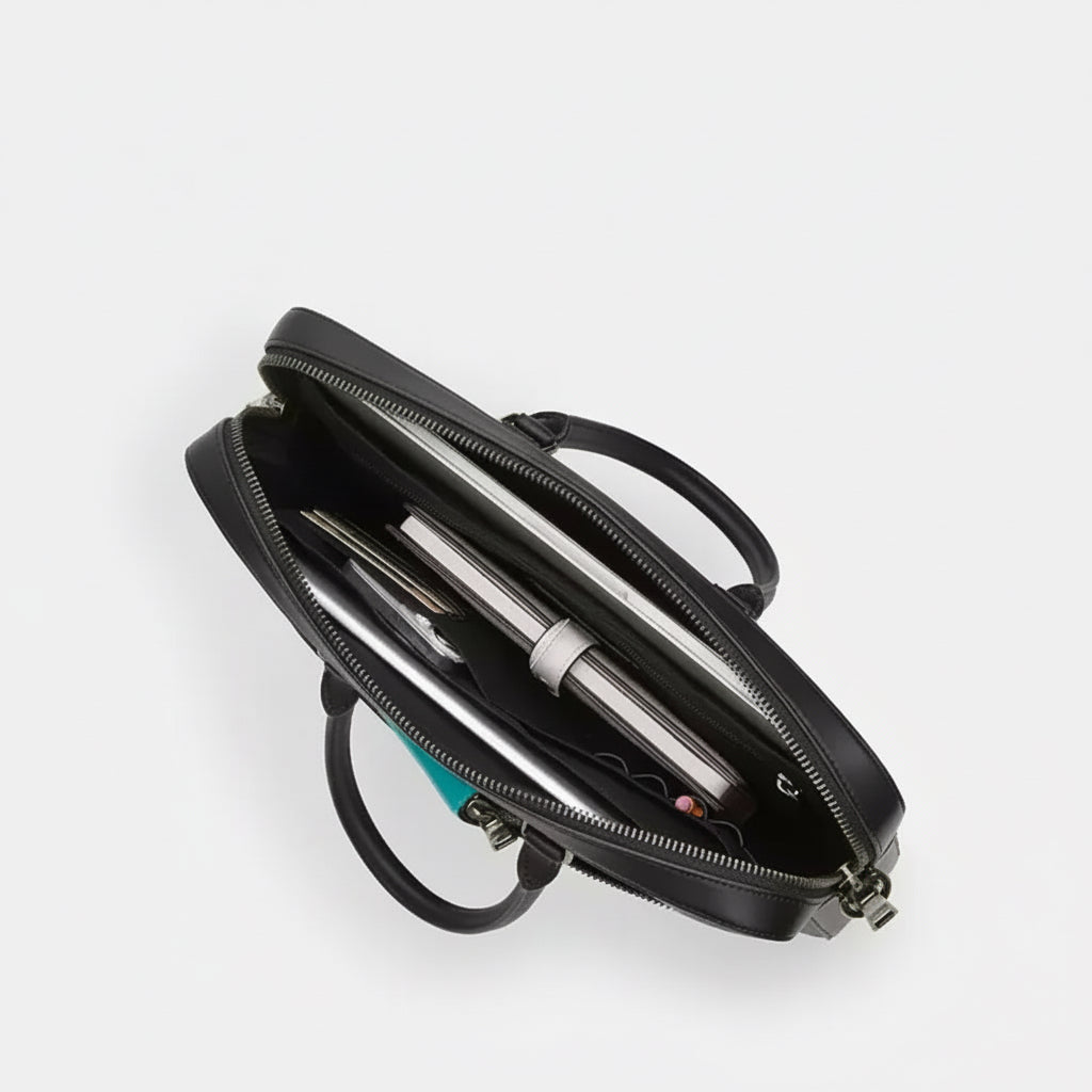 NWT Coach Ethan Slim Brief Laptop Bag In Signature Leather In Black