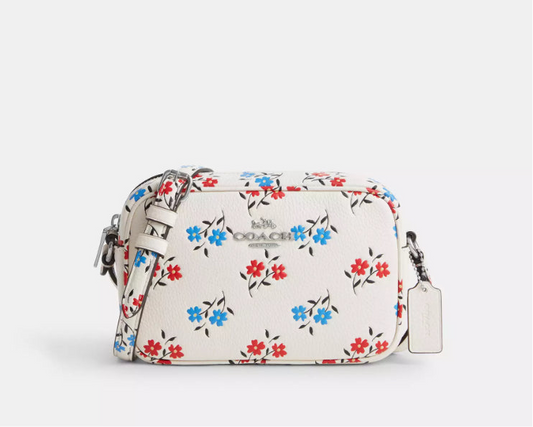 Coach Mini Jamie Camera Crossbody Leather Bag Floral Print In Chalk/Multi