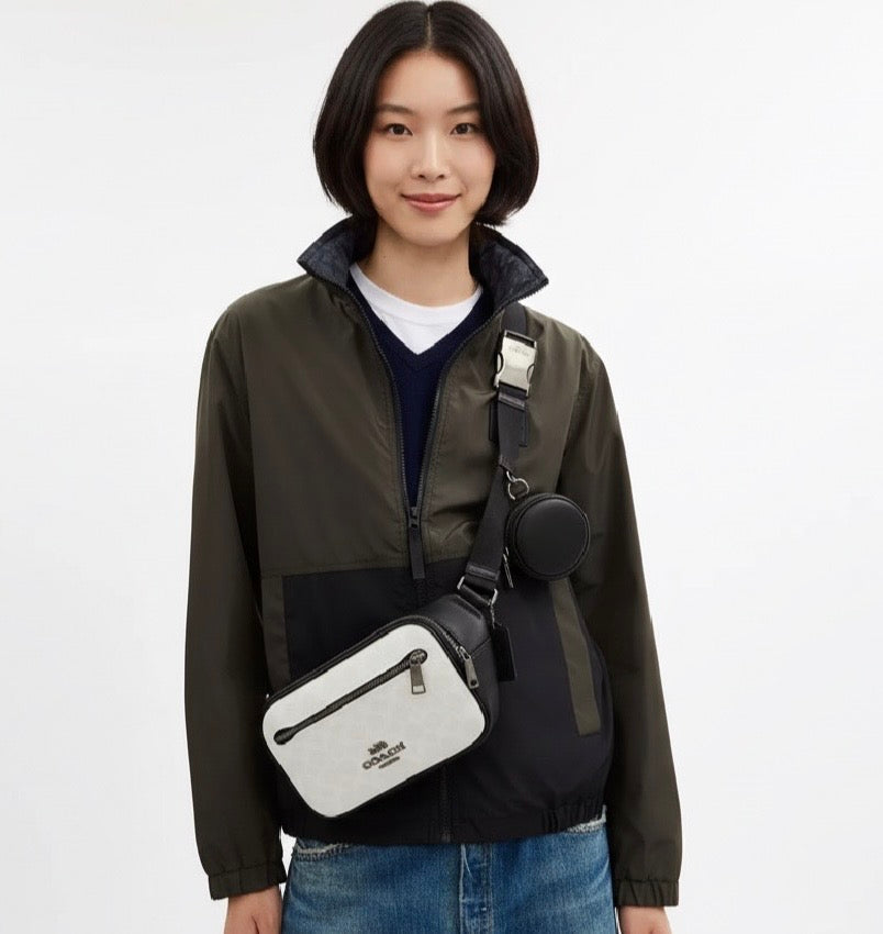 NWT Coach Unisex Elias Belt Bag In Signature Canvas & Smooth Leather