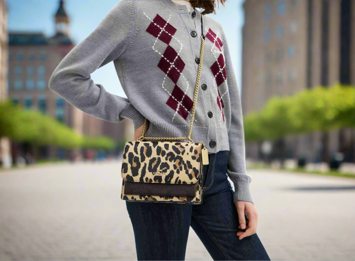 NWT Coach Klare Crossbody Leather Bag With Leopard Print & Signature Canvas