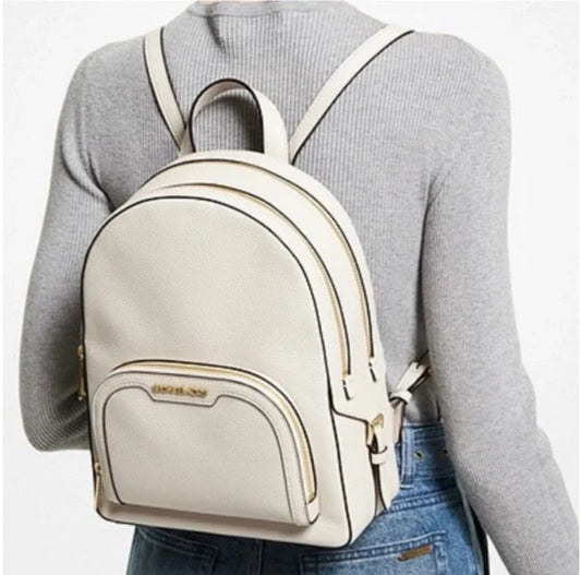 Michael Kors Jaycee Pebble Leather Medium Backpack In Light Cream