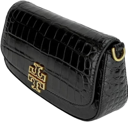 NWT Tory Burch Britten Embossed Convertible Crossbody Leather Handbag In Black