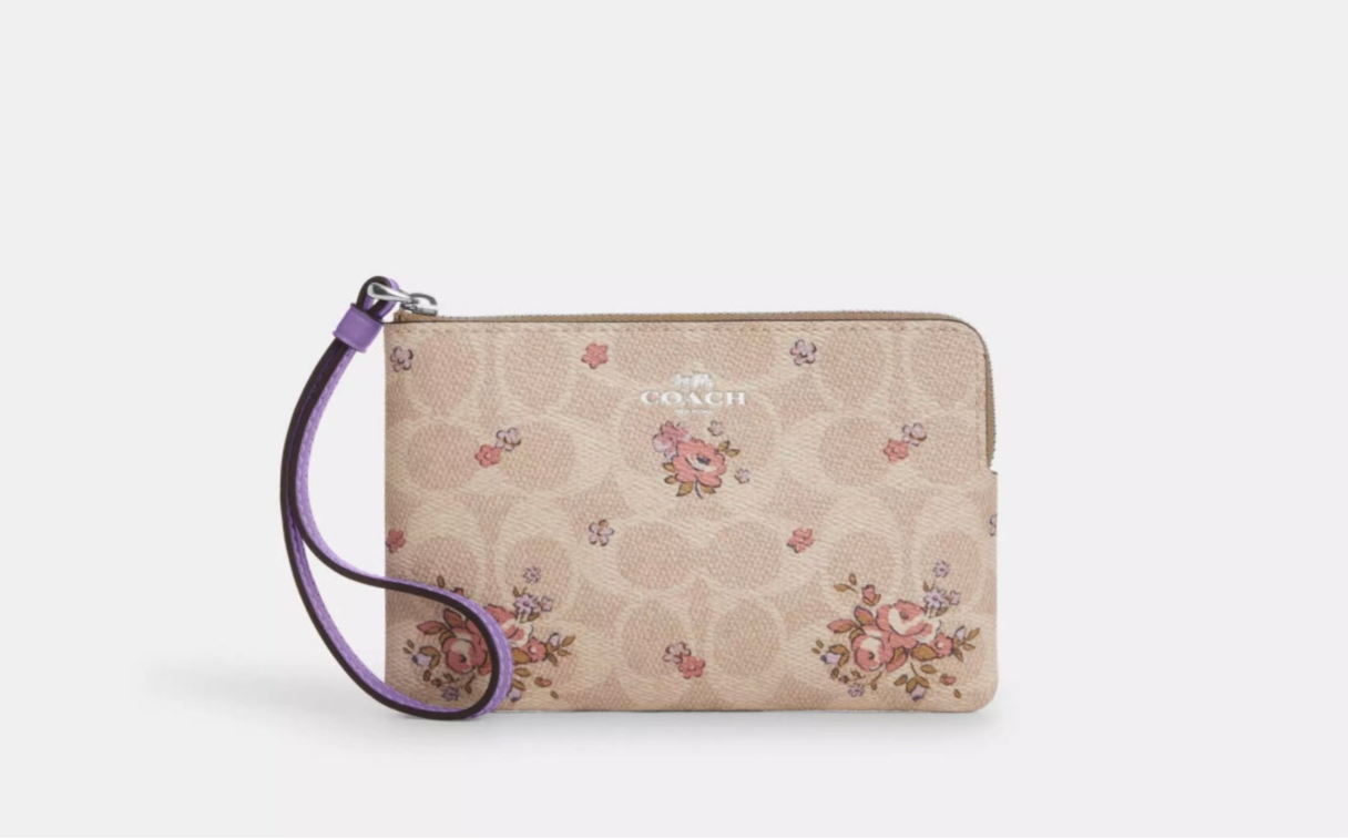 NWT Coach Corner Zip Wristlet In Signature Canvas with Floral Print