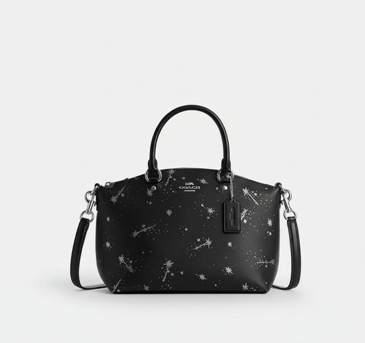 NWT Coach Sadie Satchel Bag In Black With Star Print