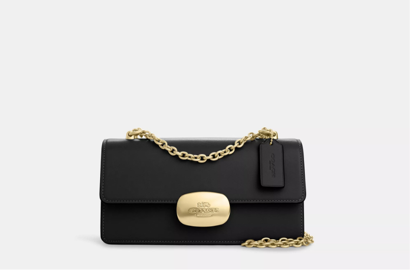 Coach Eliza Flap Crossbody Leather Bag In Gold/Black