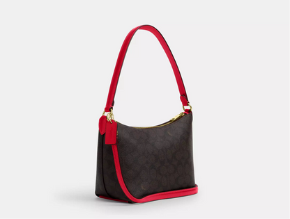 NWT Coach Zip Top Shoulder Bag In Signature Canvas & Leather