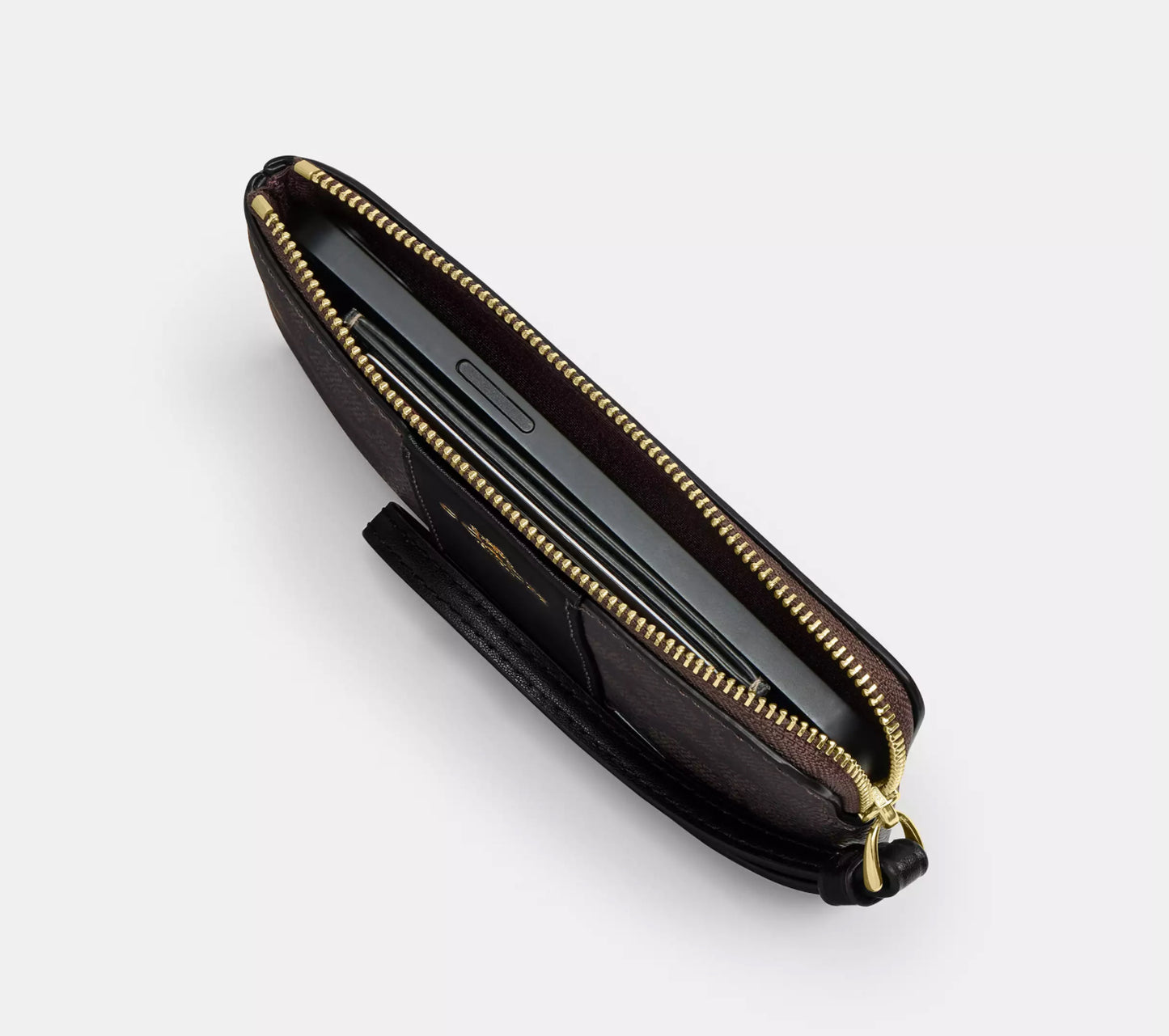 NWT Coach Leather Corner Zip Wristlet Wallet Gold/Black